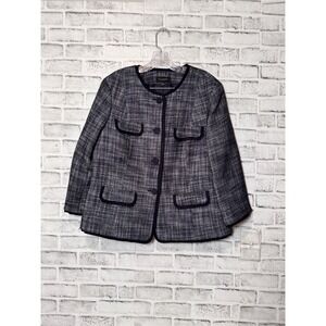 Talbots Women's Tweed‎ Blazer Jacket Navy Blue Gray Plaid Petite Size 16